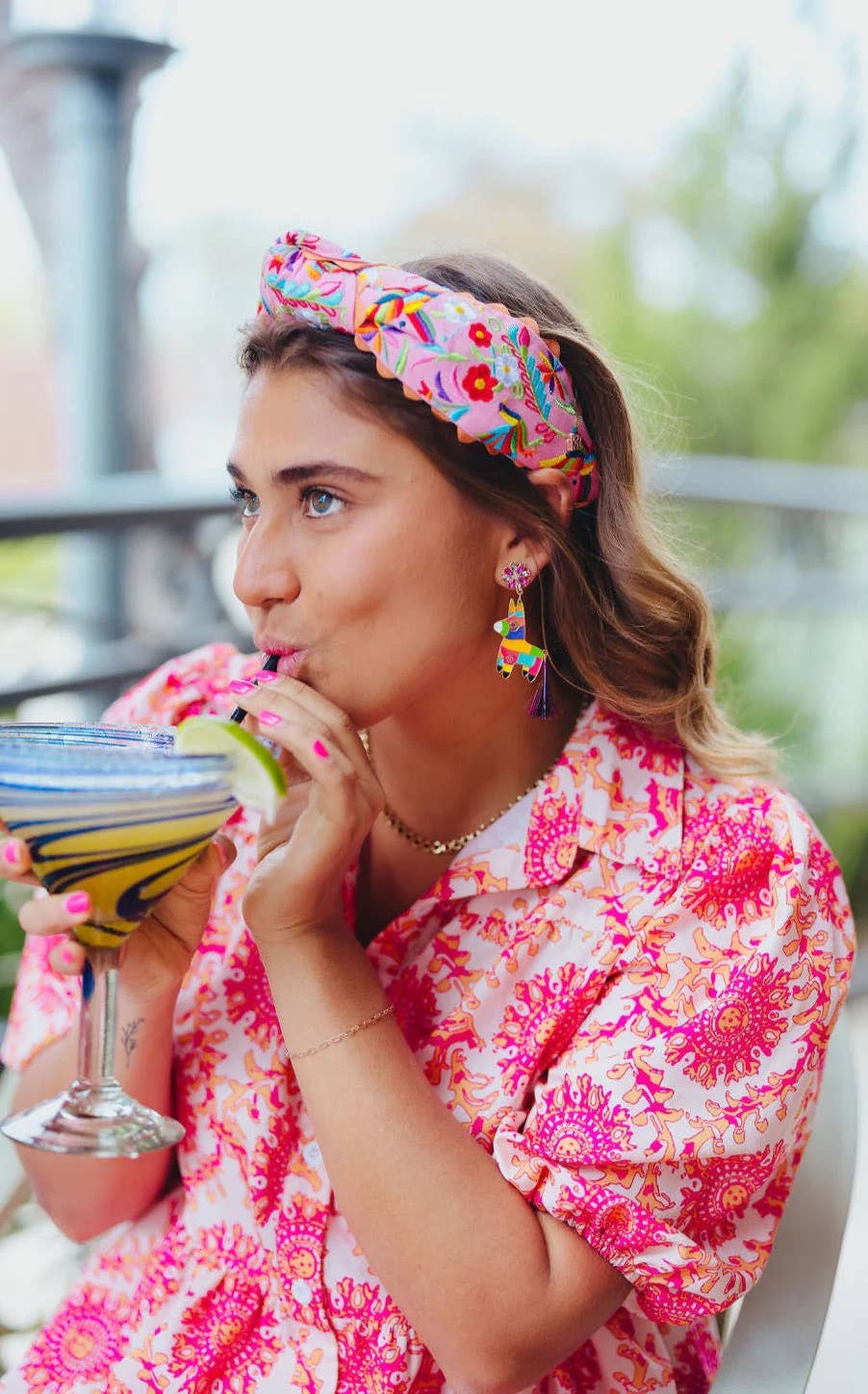 Embroidered Otomi Headband with Ric Rac Trim